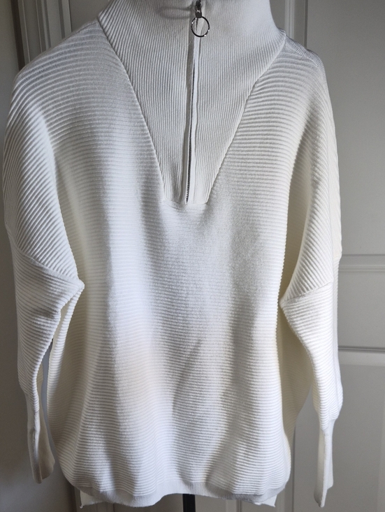 anrabess Sweaters - Anrabess Classic Cream Ribbed Half-Zip Turtleneck Sweater
